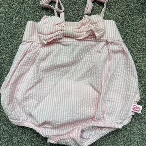 Ruffle Butts Pink and White Seersucker Romper